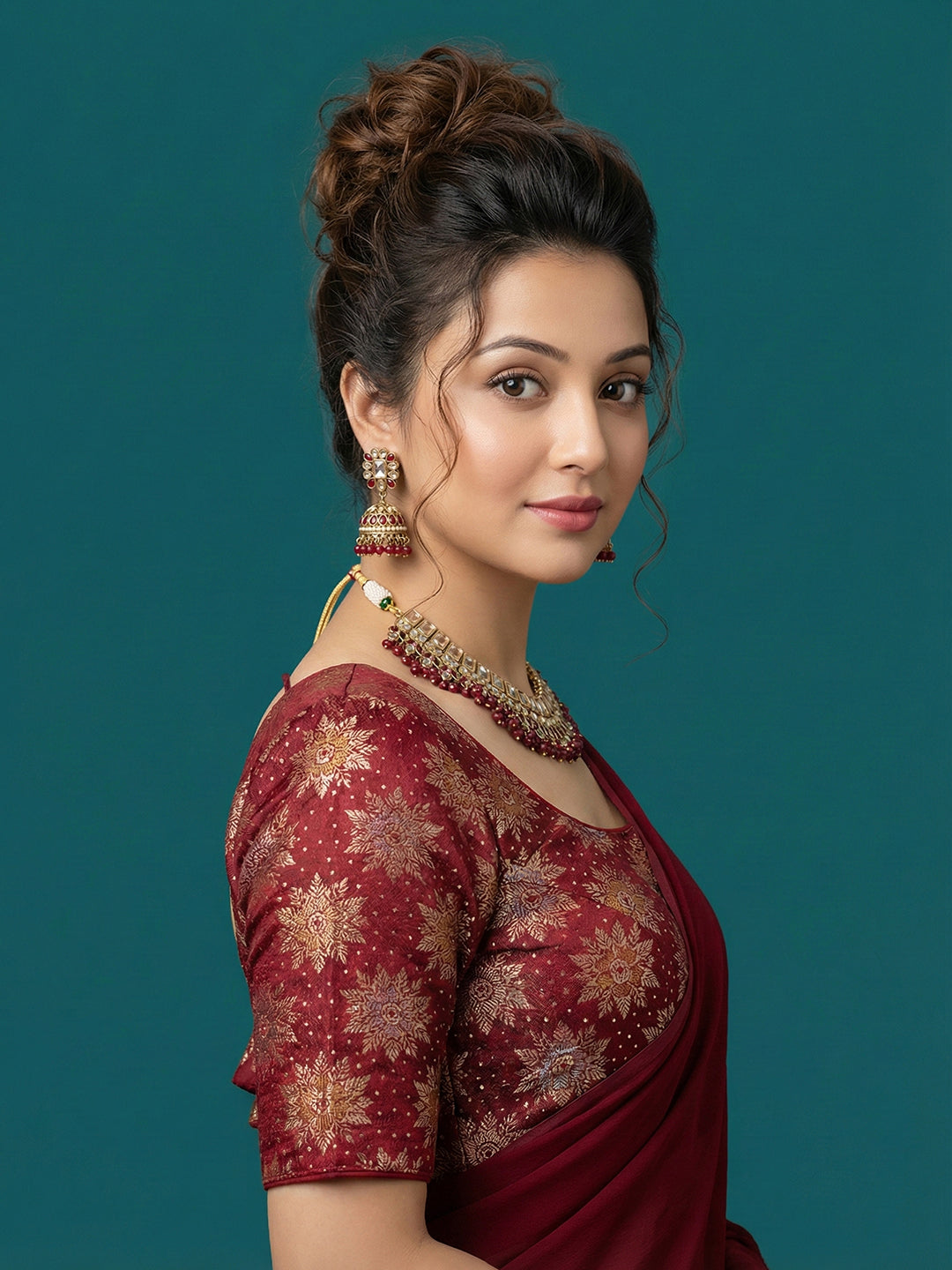 Satin Light Maroon Brocade Blouse