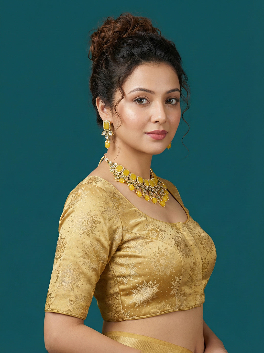 Satin Gold Brocade Blouse