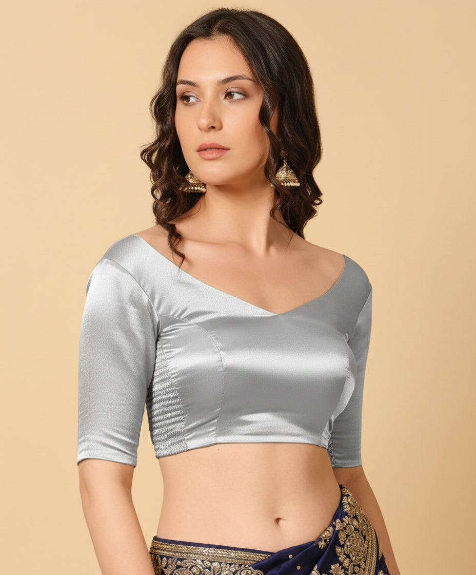 Satin Silver Stretchable Blouse