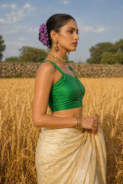 Solid Tafeta Green Saree Blouse