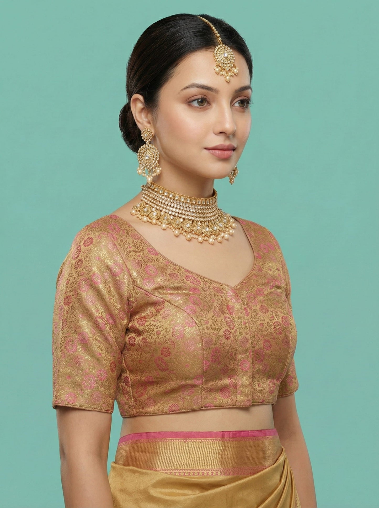 Woven Gold Design Blouse