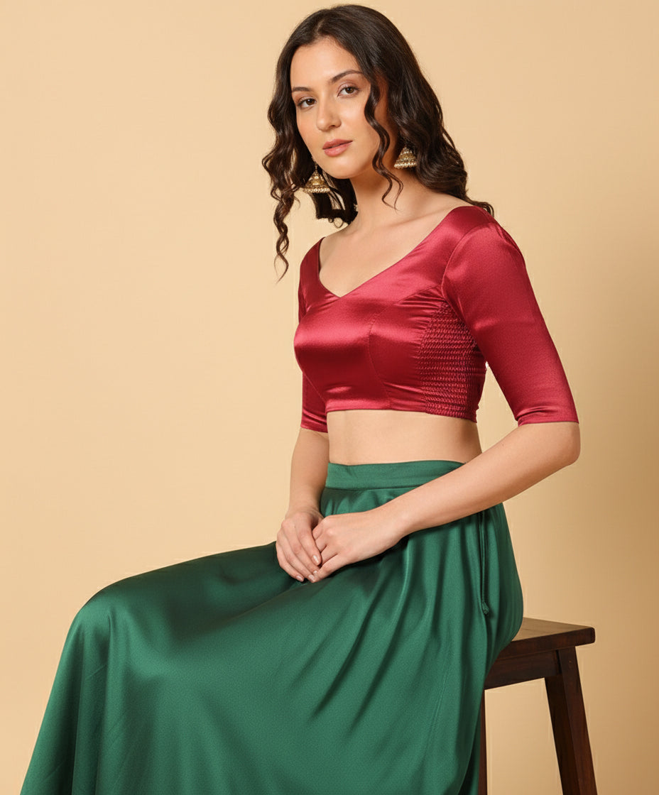 Satin Red Stretchable Blouse