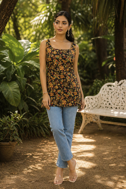 Floral Printed Square Neck Kurti