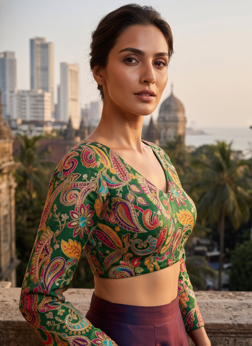 Women Green Embroidered Blouse