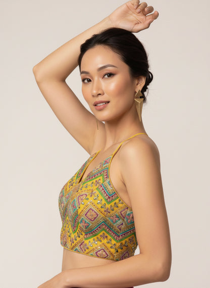 Embroidered Yellow Saree Blouse