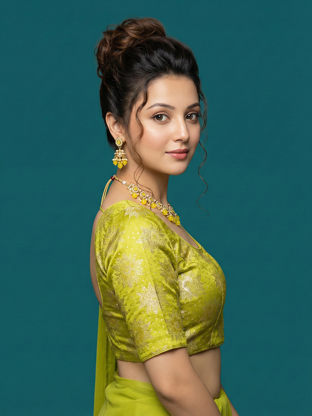 Satin Peacock Green Brocade Blouse