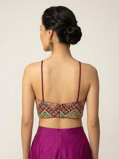 Embroidered Maroon Saree Blouse