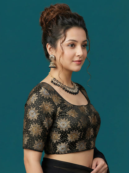 Satin Black Brocade Blouse
