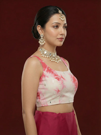 Tie-Dye Pink Embroidered Saree Blouse