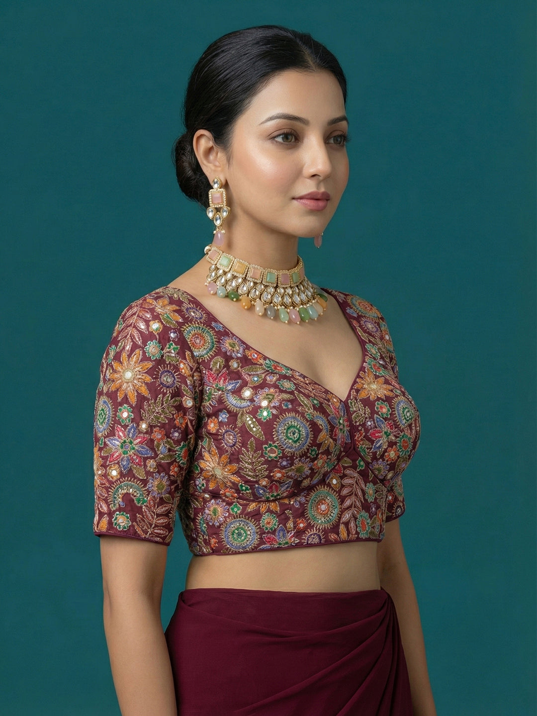 Embroidered Purple Saree Blouse