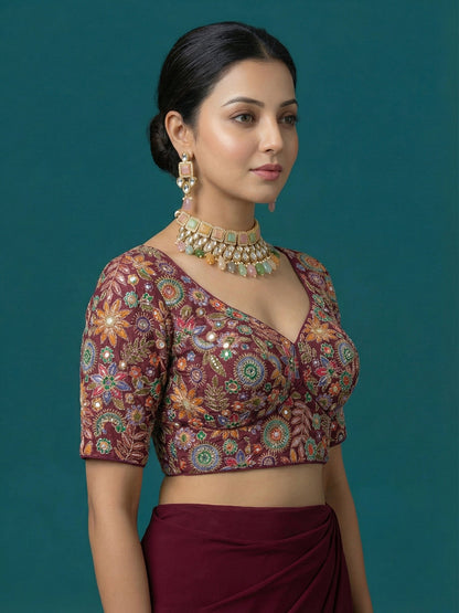 Embroidered Purple Saree Blouse