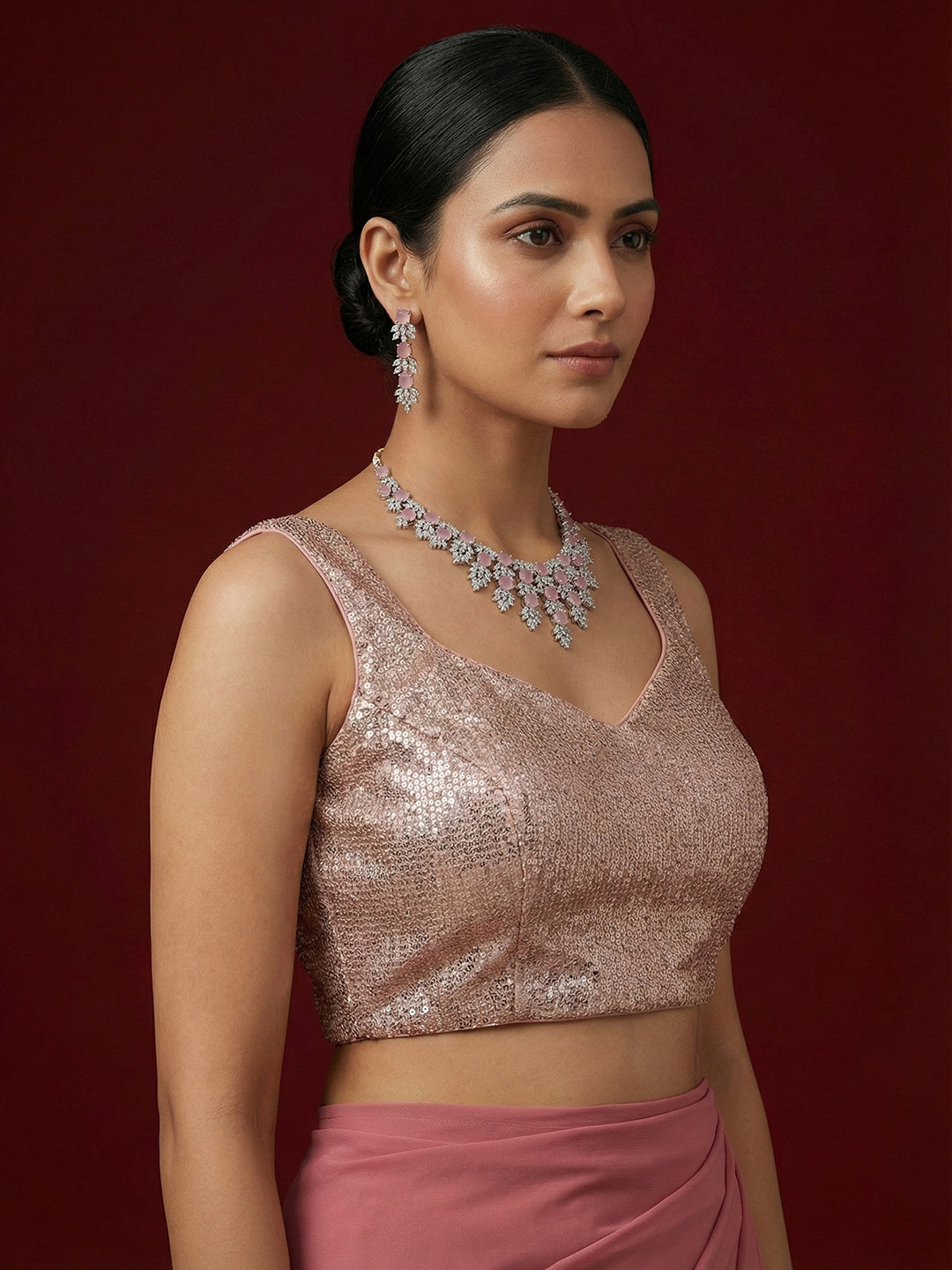 Embellished Pink Saree Blouse