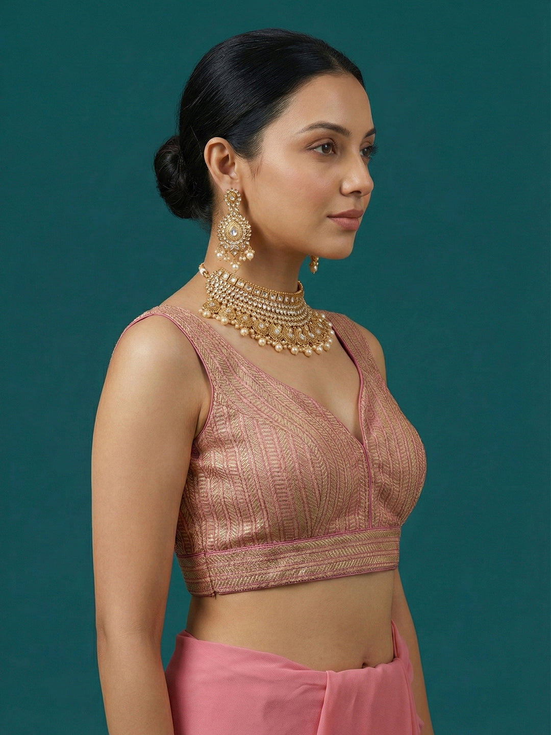 Woven Pink Design Blouse