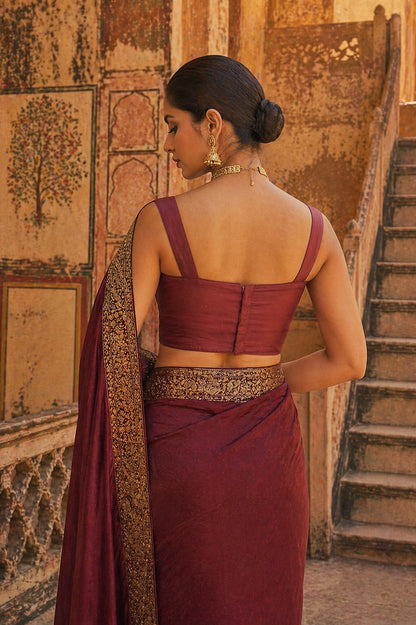 Solid Tafeta Maroon Saree Blouse