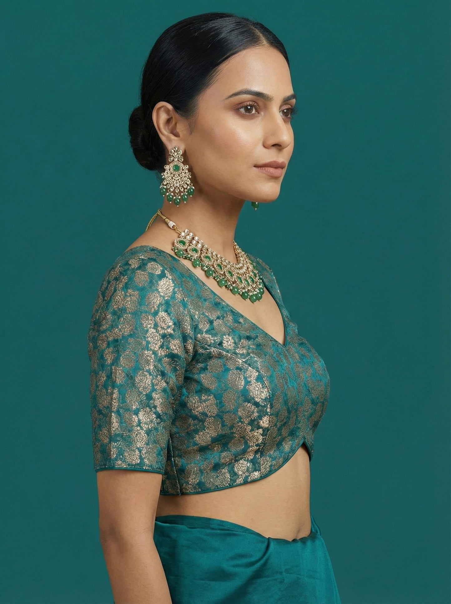 Woven Teal Design Blouse