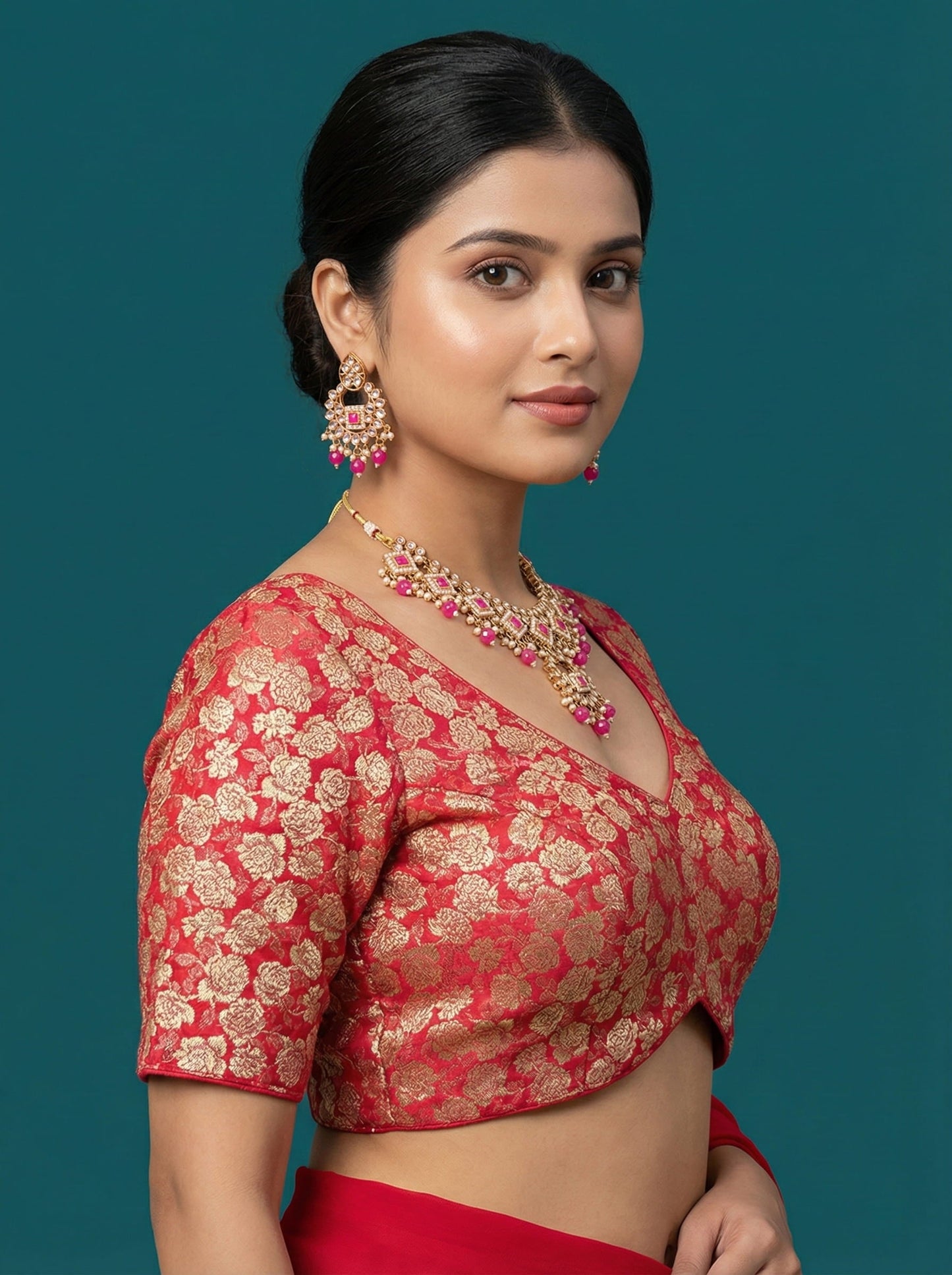 Woven Red Design Blouse