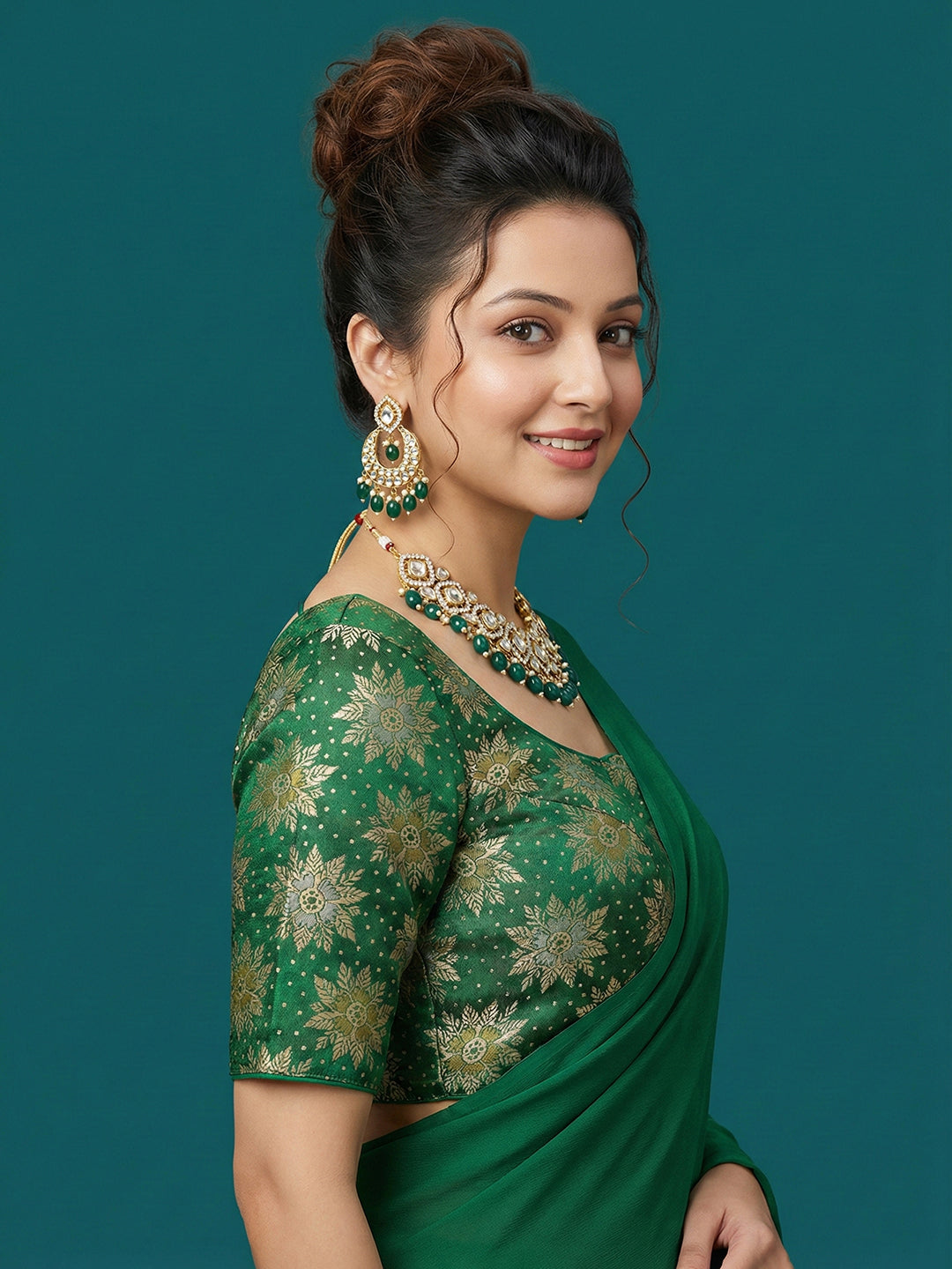 Satin Green Brocade Blouse