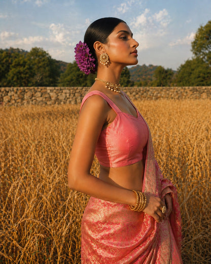 Solid Tafeta Pink Saree Blouse
