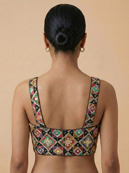 Viraasat Black Embroidered Designer Saree Blouse