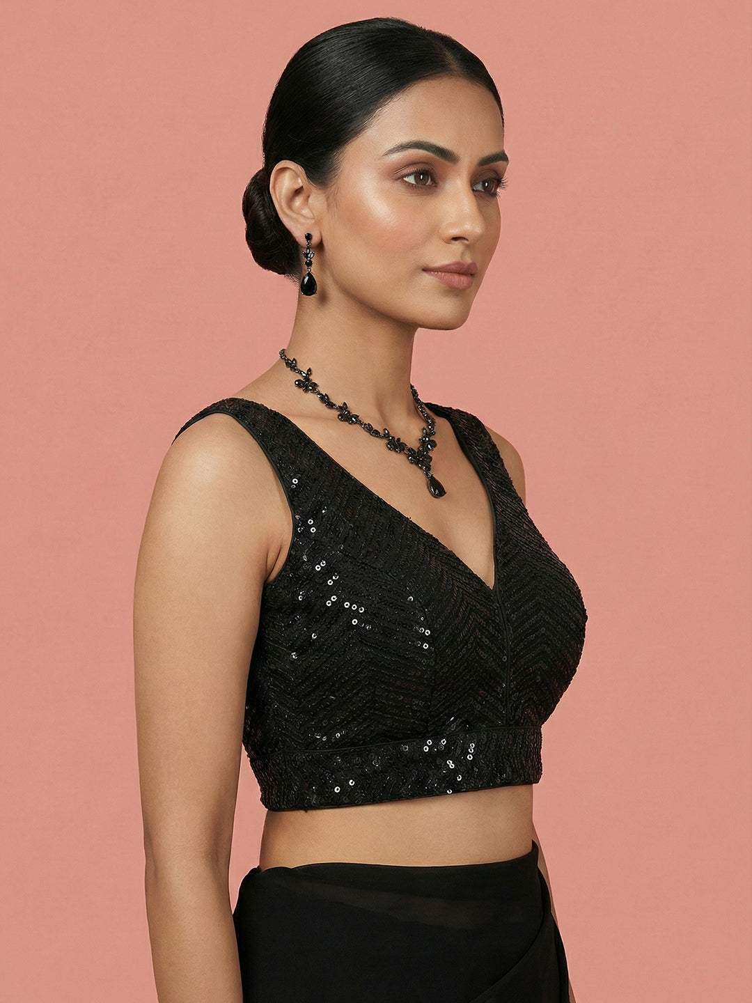 Embellished Black Saree Blouse