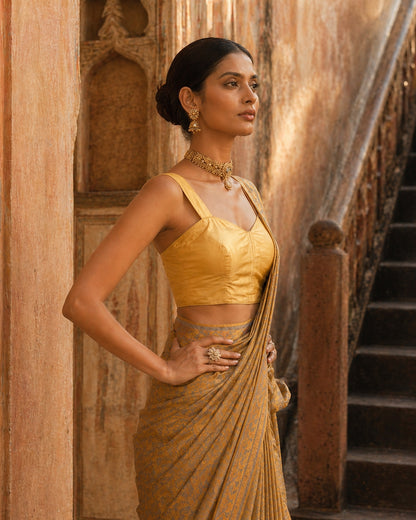 Solid Tafeta Gold Saree Blouse