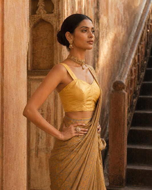 Solid Tafeta Gold Saree Blouse