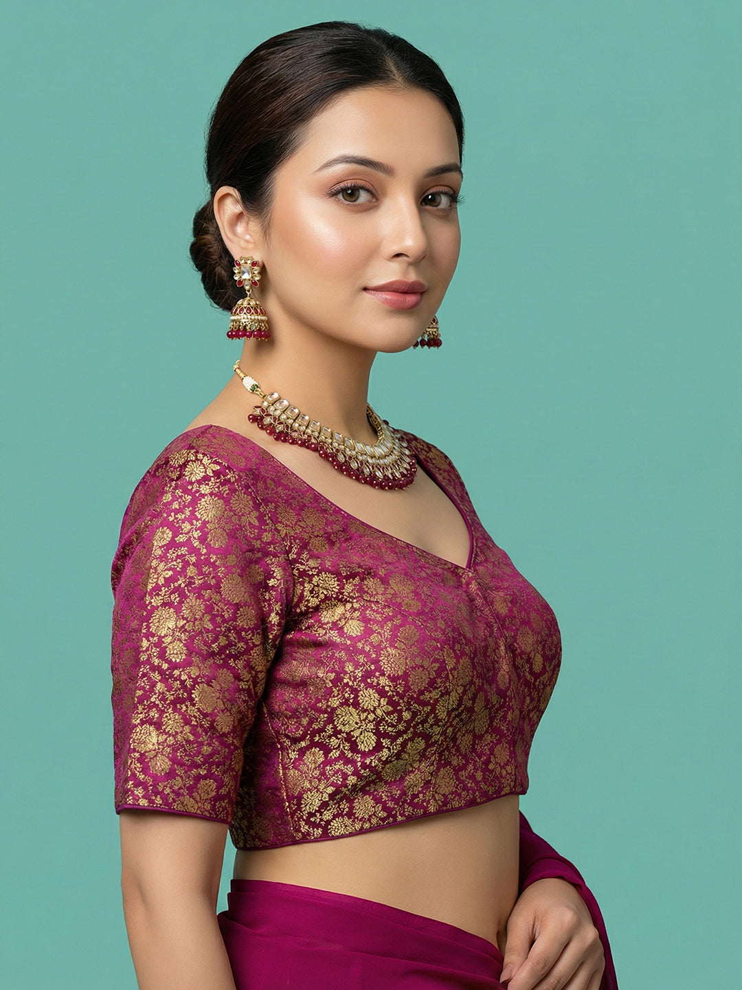 Woven Magenta Design Blouse