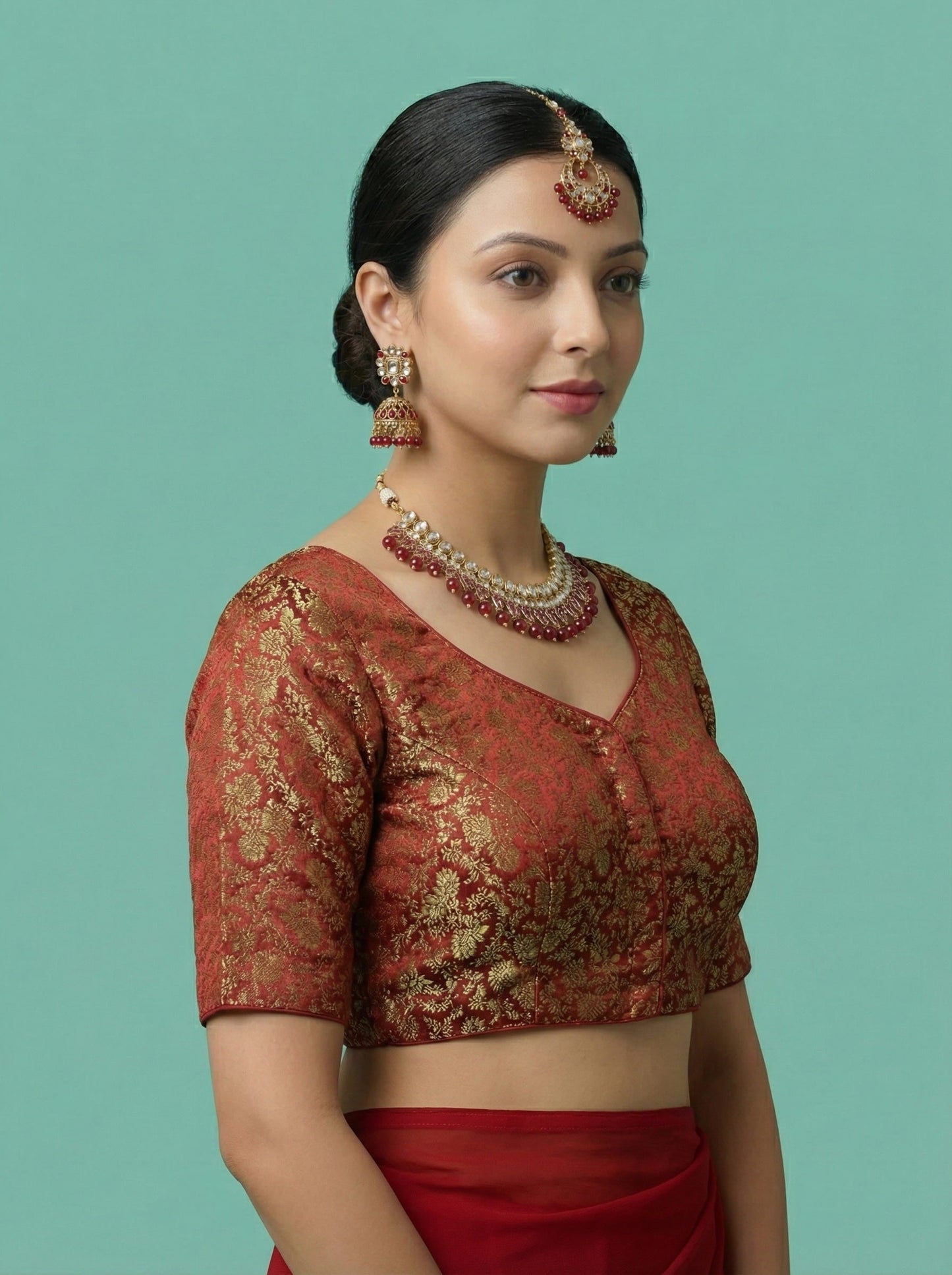 Woven Maroon Design Blouse
