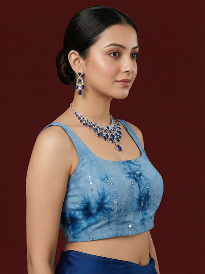Tie-Dye Navy Blue Embroidered Saree Blouse