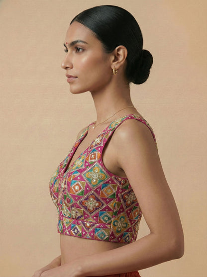 Viraasat Magenta Embroidered Designer Saree Blouse