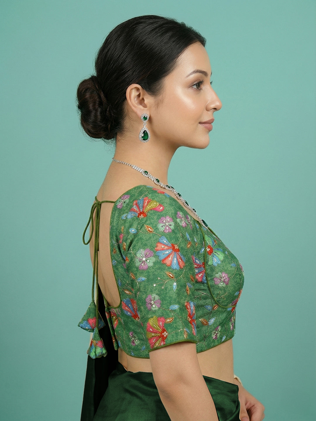 Silk Bottle Green Saree Blouse