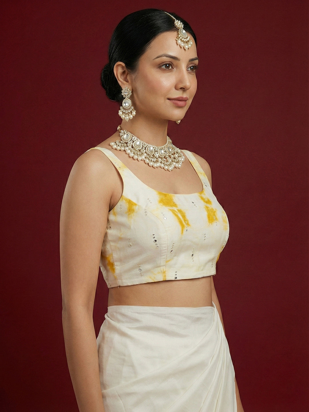 Tie-Dye Yellow Embroidered Saree Blouse