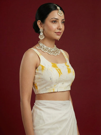 Tie-Dye Yellow Embroidered Saree Blouse