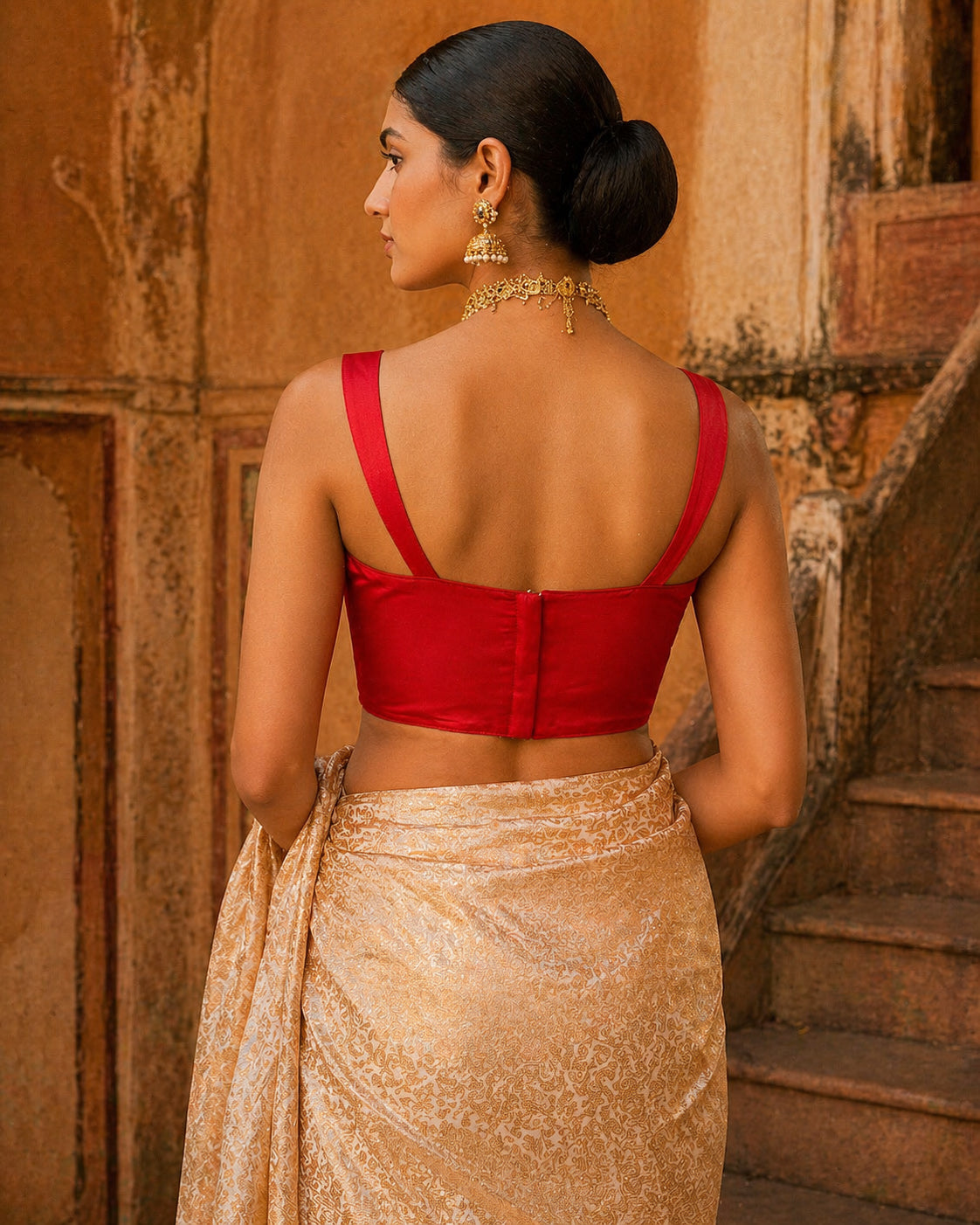 Solid Tafeta Light Red Saree Blouse