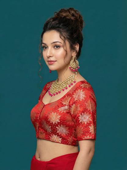 Satin Red Brocade Blouse