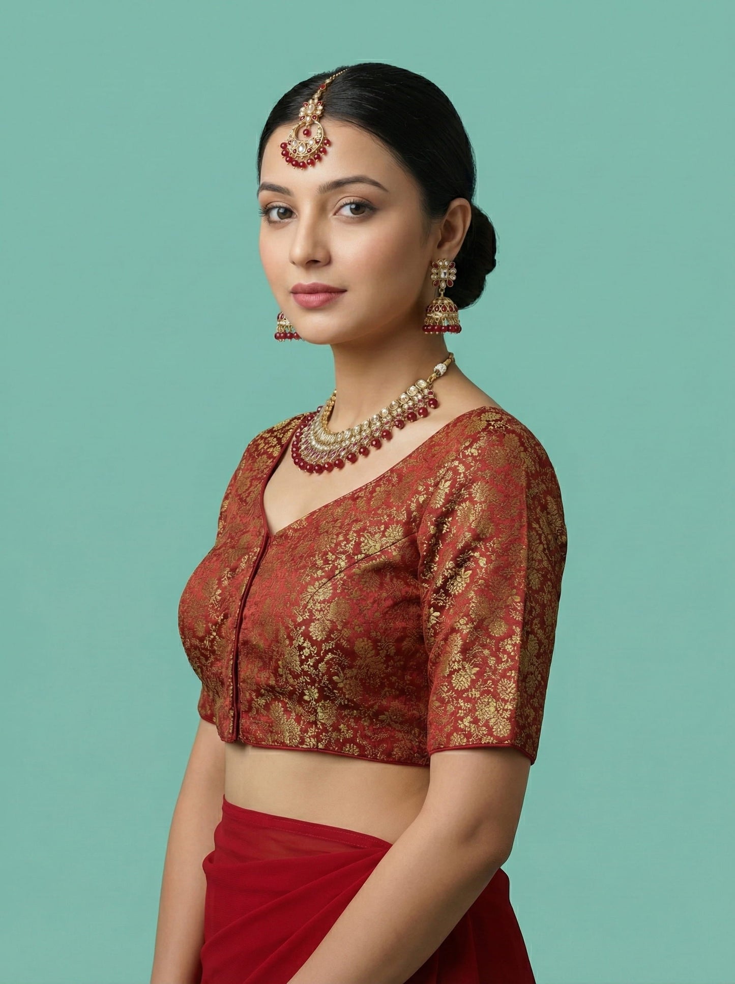 Woven Maroon Design Blouse