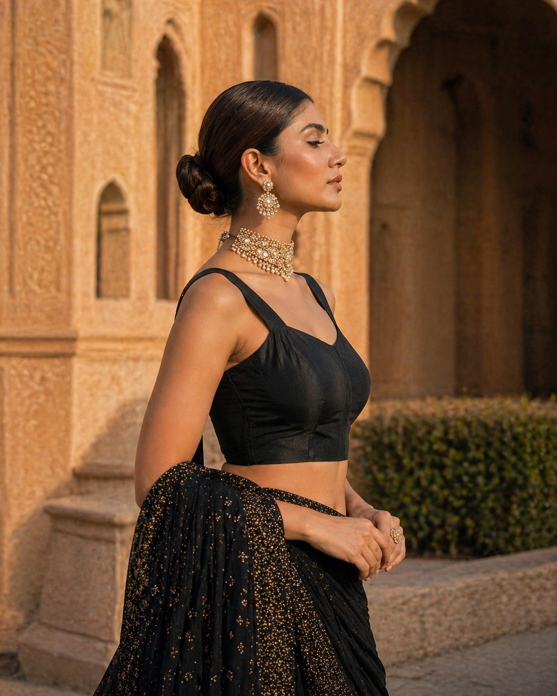 Solid Tafeta Black Saree Blouse