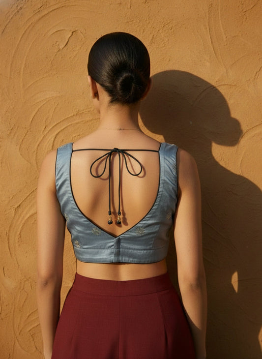 Tie-Dye Grey  Embroidered Blouse