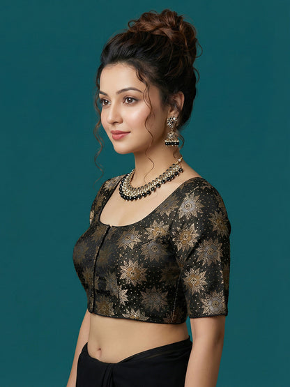 Satin Black Brocade Blouse
