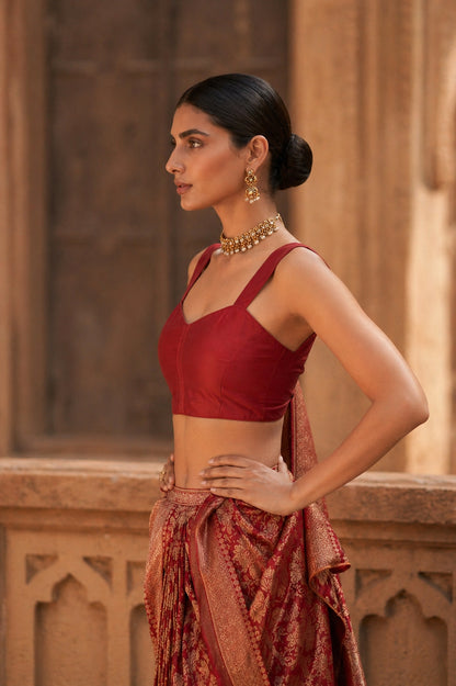 Solid Tafeta Red Saree Blouse