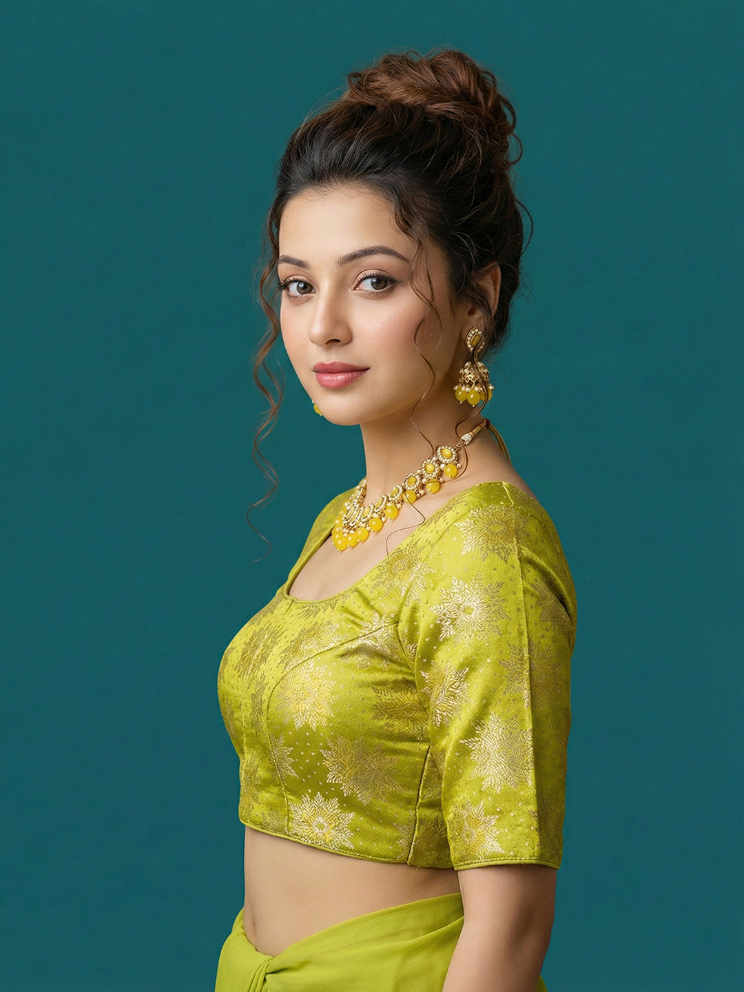 Satin Peacock Green Brocade Blouse