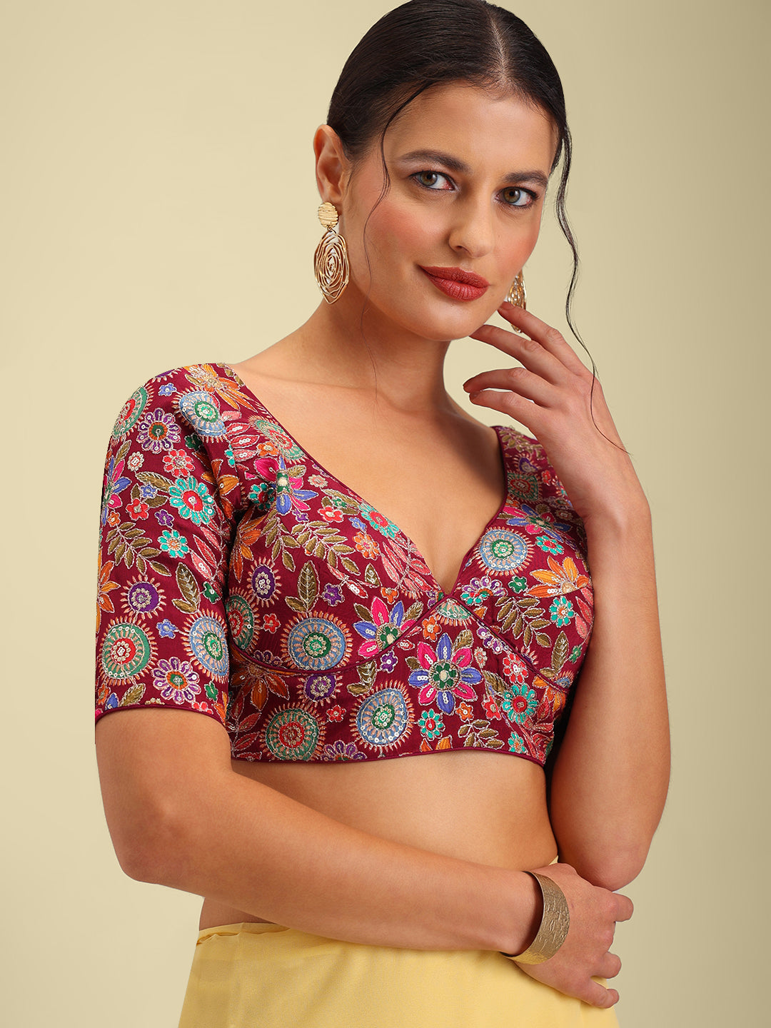 Embroidered Maroon Saree Blouse