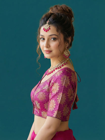 Satin Purple Brocade Blouse