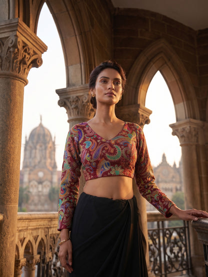 Women Maroon Embroidered Blouse