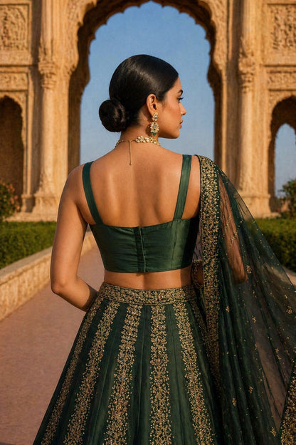 Solid Tafeta Green Saree Blouse