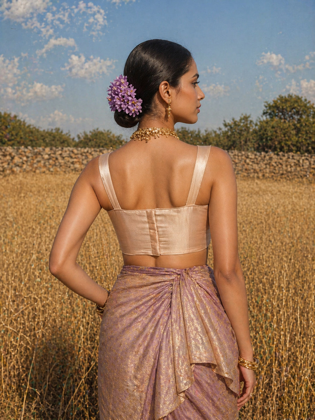 Solid Tafeta Champagne Gold Saree Blouse