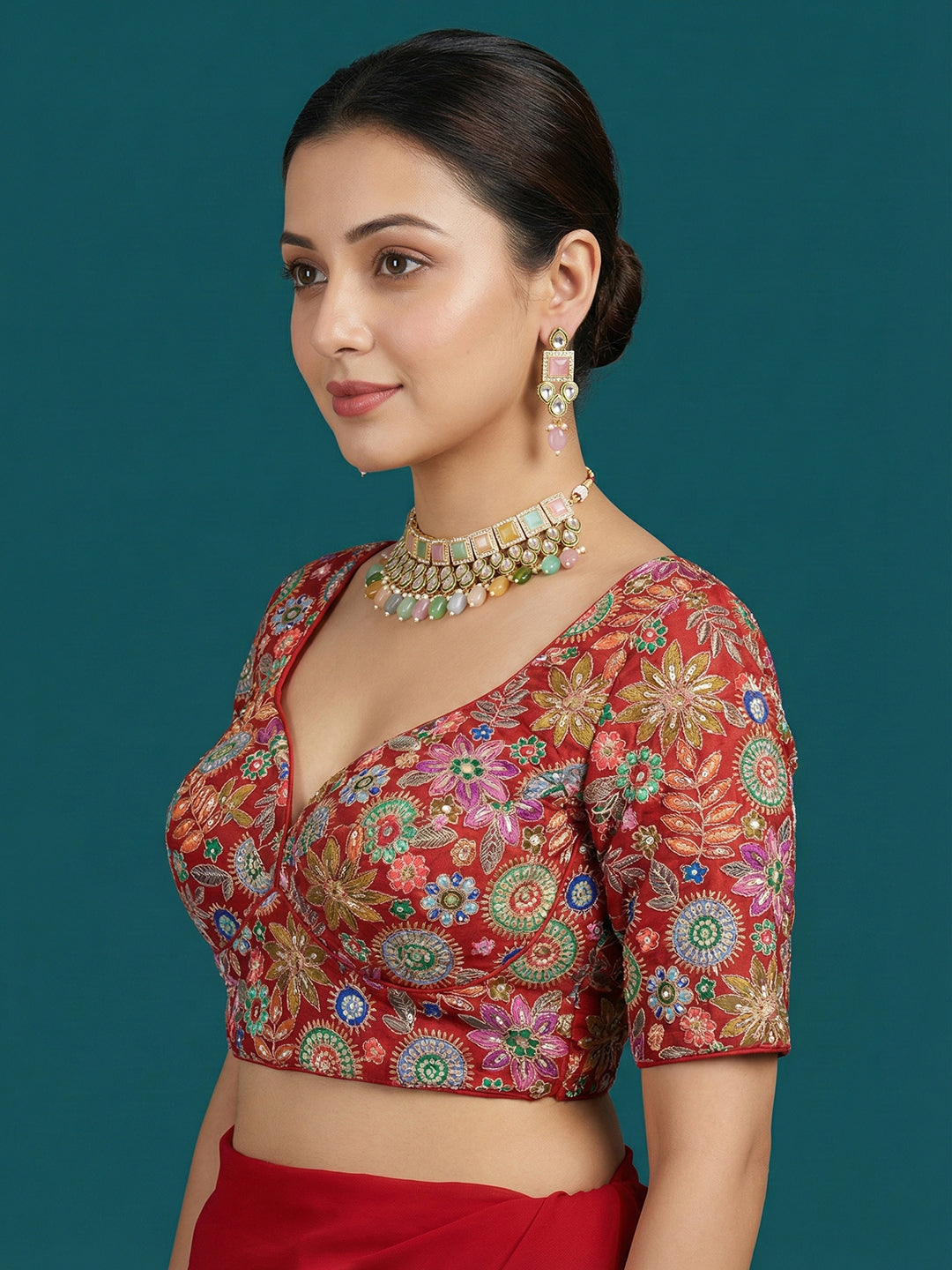 Embroidered Red Saree Blouse