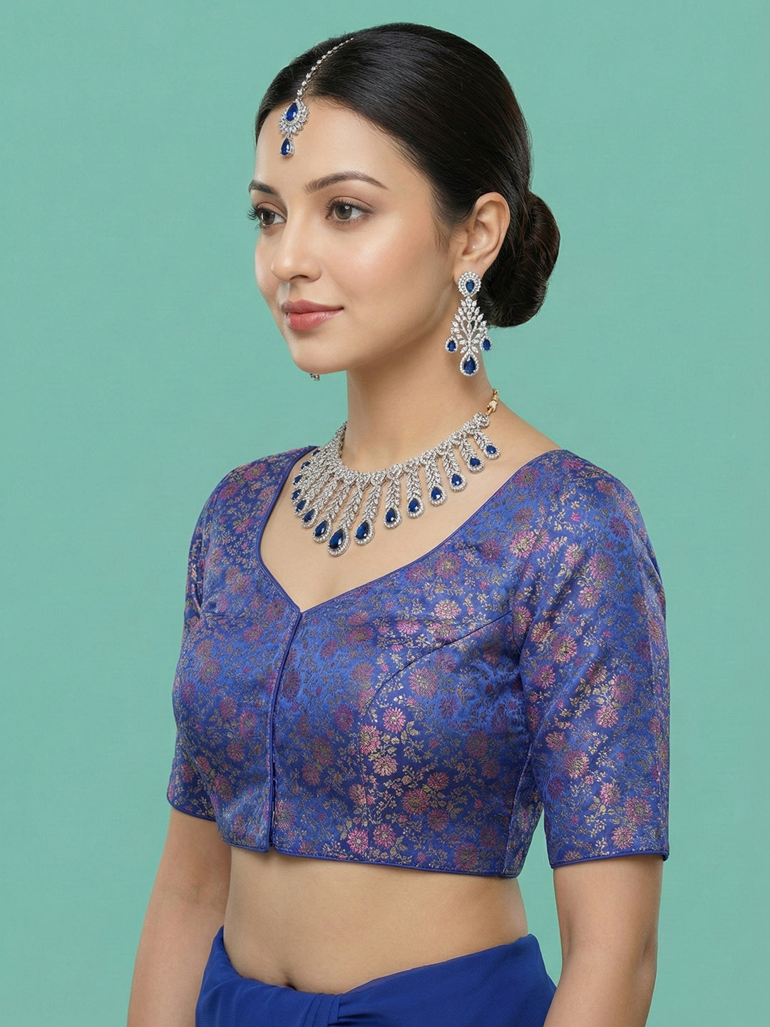Woven Royal Blue Design Blouse
