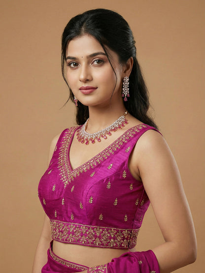 Silk Embroidered Magenta Saree Blouse