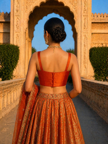 Solid Tafeta Orange Saree Blouse